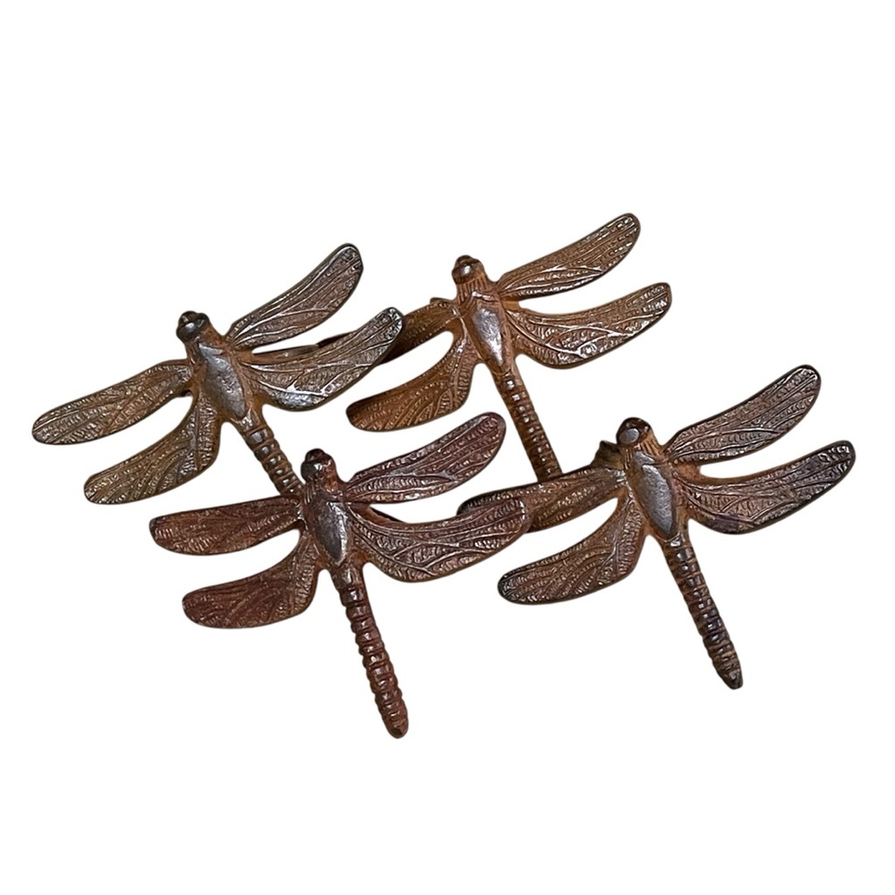 PIER 1 Dragonfly napkin rings metal brown cast iron detailed wingspan garden